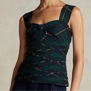 Polo Ralph Lauren Multi Plaid Shirred Crepe Sleeveless Top Size‎ 12 NWT 268$